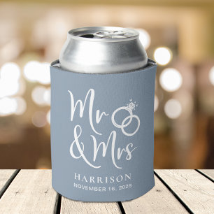 Wedding Favour Mr and Mrs Dusty Blue Can Cooler