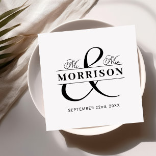 Wedding Favour Mr Mrs Black White Napkin