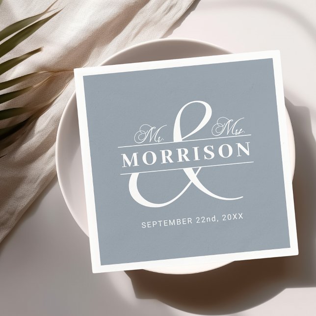 Wedding Favour Mr Mrs Dusty Blue Napkin (Creator Uploaded)