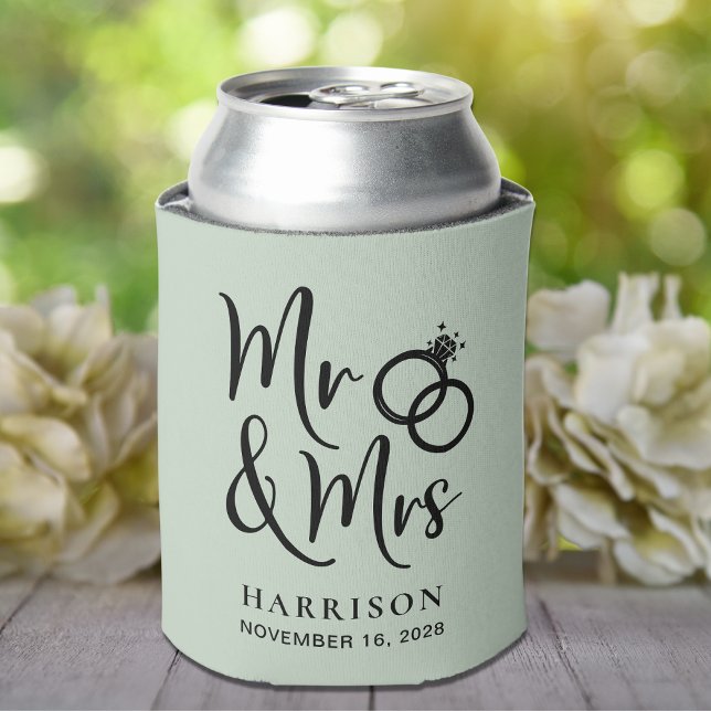 Wedding Favour Mr Mrs Sage Green Can Cooler (Creator Uploaded)