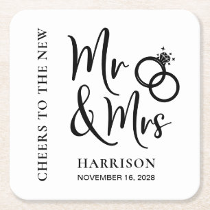 Wedding Favour New Mr Mrs Square Paper Coaster