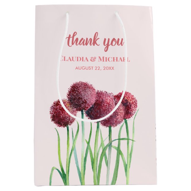 Wedding Favour Purple Pink Allium Floral Watercolo Medium Gift Bag (Front)