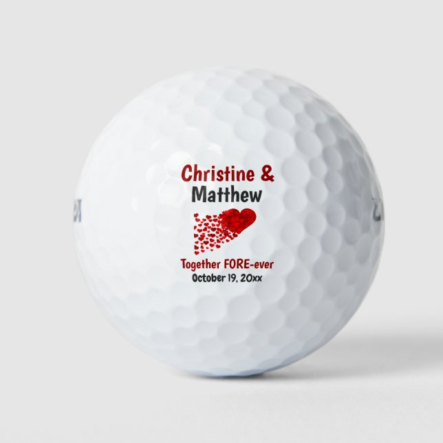 Wedding Favour Red Hearts Love Forever Golf Balls (Front)