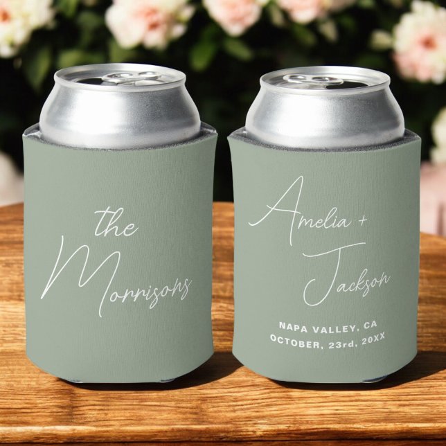 Wedding Favour Sage Green Modern Minimalist Names Can Cooler (Creator Uploaded)