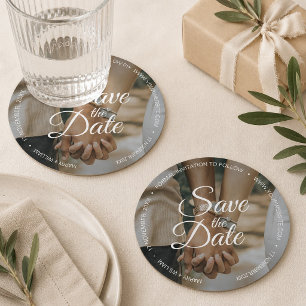 Wedding Favour Save the Date Photo Elegant Round Paper Coaster
