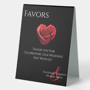 Wedding Favour Sign-Heart Shaped Red Rose-