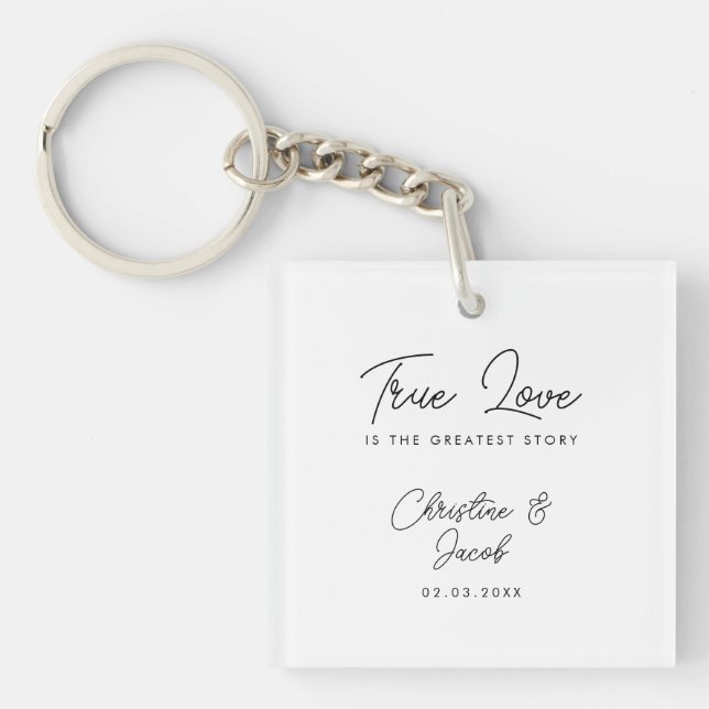 wedding favour simple elegant modern true love key ring (Front)