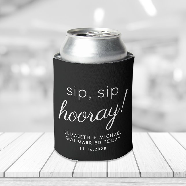 Wedding Favour Sip Sip Hooray Black Can Cooler (Creator Uploaded)