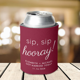 Wedding Favour Sip Sip Hooray Burgundy Can Cooler