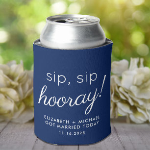 Wedding Favour Sip Sip Hooray Navy Blue Can Cooler