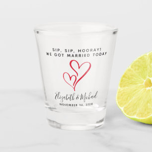 Wedding Favour Sip Sip Hooray Red Hearts Shot Glass