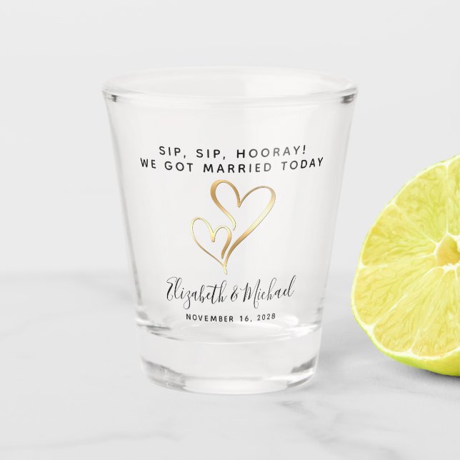 Wedding Favour Sip Sip Hooray Shot Glass (Front)