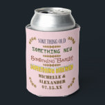 Wedding Favour Something Brewed Personalised Beer  Can Cooler<br><div class="desc">These pretty, custom wedding foam can coolers have a rustic, vintage look in shades of brown, blue, green and golden with a light pink background. The text reads, "Something Old / Something New / Something Barley / Something Brewed." Below that, the bride and groom can add their names and their...</div>