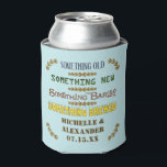 Wedding Favour Something Brewed Personalised Beer  Can Cooler<br><div class="desc">These pretty, custom wedding foam can coolers have a rustic, vintage look in shades of brown, blue, green and golden with a light blue background. The text reads, "Something Old / Something New / Something Barley / Something Brewed." Below that, the bride and groom can add their names and their...</div>