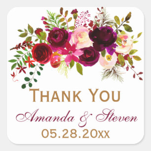 Wedding Favour Sticker - Burgundy Florals, Foliage