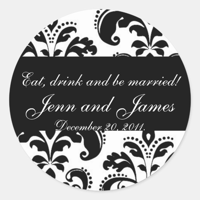 Wedding Favour Sticker Eat, Drink, and be Married (Front)