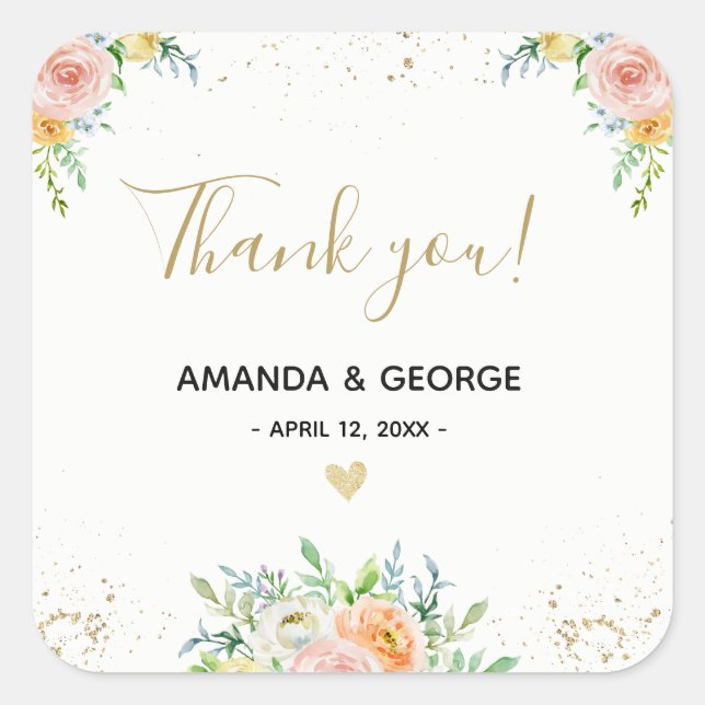 Wedding favour sticker floral gold and pink (Front)