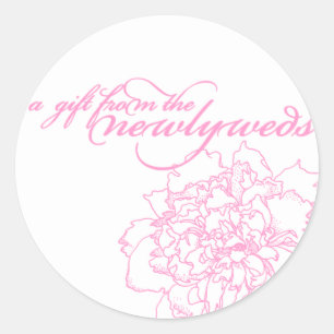 Wedding favour sticker pink peony