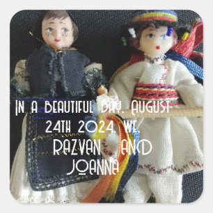 wedding favour sticker Romanian National Costume