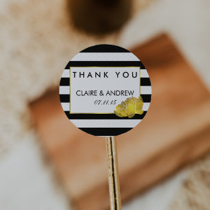 Wedding Favour Stickers   Black Stripe & Gold Peon