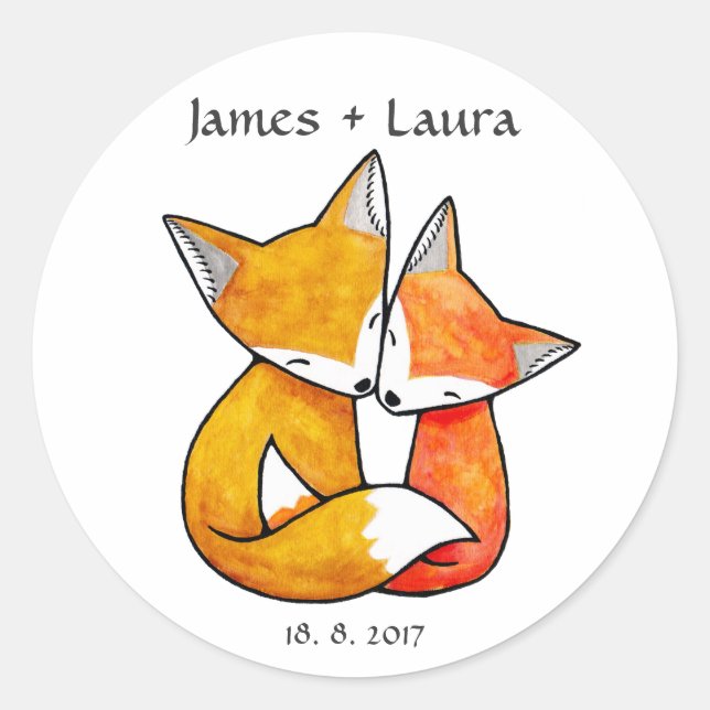 Wedding Favour Stickers Fox Couple Wedding Monogra (Front)