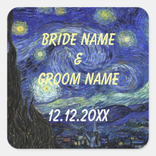 Wedding favour stickers.  Starry Night Square Sticker