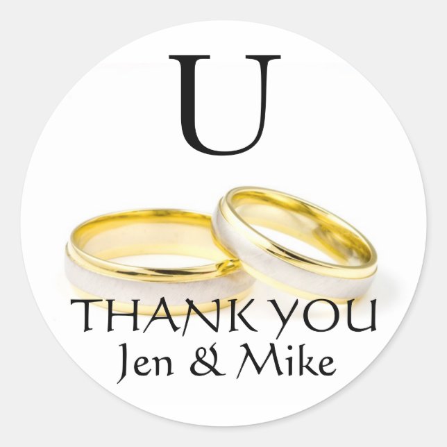 Wedding Favour Stickers Thank You Gold Rings (Front)
