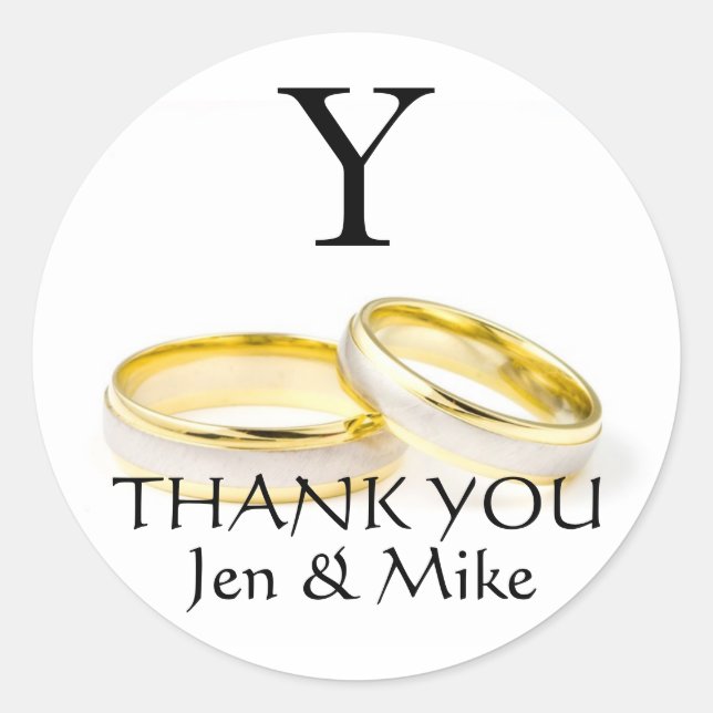 Wedding Favour Stickers Thank You Gold Rings (Front)
