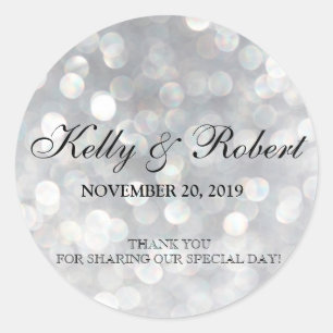 Wedding Favour Tag Elegant Silver Bokeh Lights