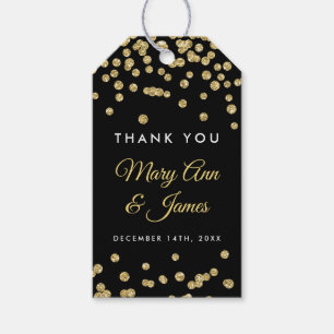 Wedding Favour Tag Gold Faux Glitter Confetti Blac