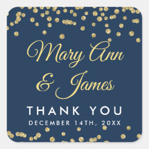 Wedding Favour Tag Gold Faux Glitter Confetti Navy