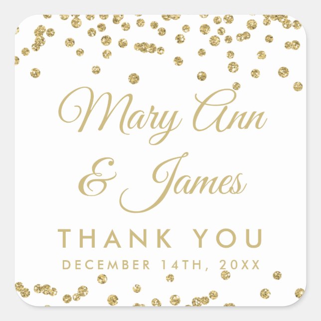 Wedding Favour Tag Gold Faux Glitter Confetti Whit (Front)