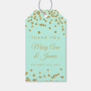 Wedding Favour Tag Gold Glitter Confetti Mint Gree
