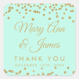 Wedding Favour Tag Gold Glitter Confetti Mint Gree