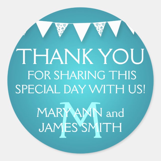 Wedding Favour Tag Love Bunting Monogram Turquoise (Front)