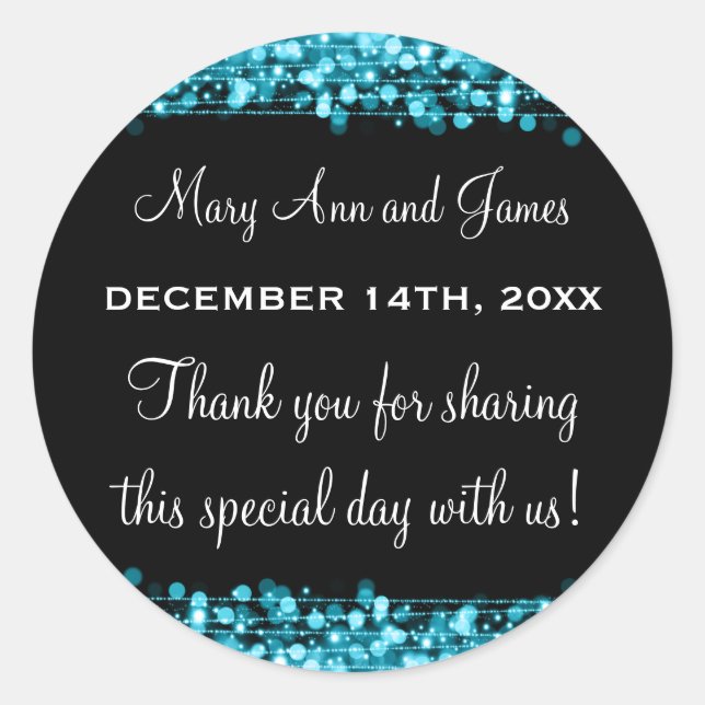 Wedding Favour Tag Party Sparkles Turquoise (Front)