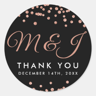 Wedding Favour Tag Rose Gold Glitter Confetti Blac