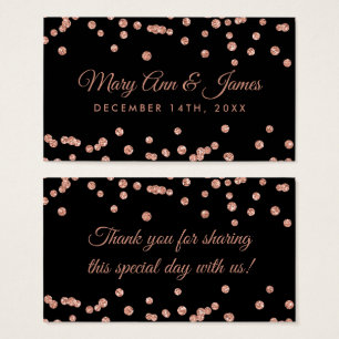 Wedding Favour Tag Rose Gold Glitter Confetti Blac