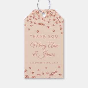 Wedding Favour Tag Rose Gold Glitter Confetti Blus