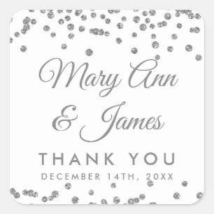 Wedding Favour Tag Silver Glitter Confetti White