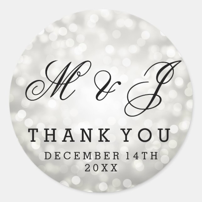 Wedding Favour Tag Silver Glitter Lights (Front)