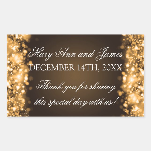 Wedding Favour Tag Sparkling Lights Gold (Front)