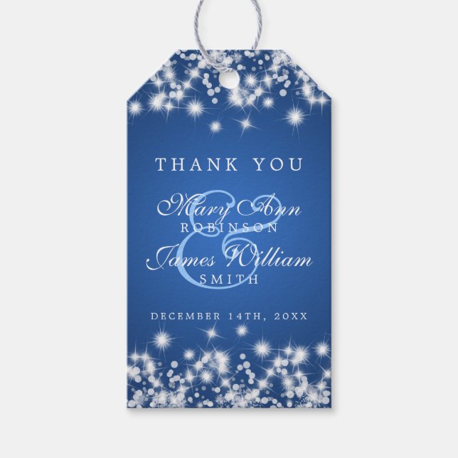 Wedding Favour Tag Winter Sparkle Blue (Front)