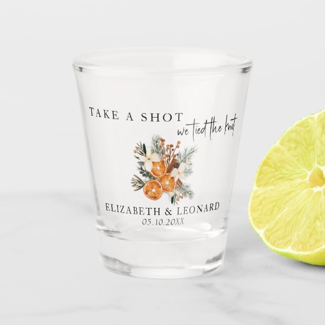 Wedding Favour take a shot winter greenery Shot Glass (Front)