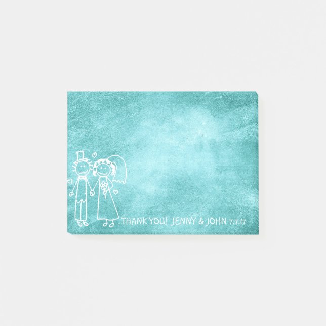 Wedding Favour Thank You Chalkboard Blue Aqua Post-it Notes (Front)
