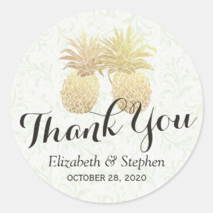 Wedding Favour Thank You Chic Gold Pineapple Coupl Classic Round Sticker