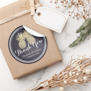 Wedding Favour Thank You Chic Gold Pineapple Coupl Classic Round Sticker