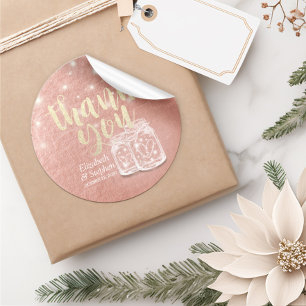 Wedding Favour Thank You Couple Mason Jar Rose Gol Classic Round Sticker