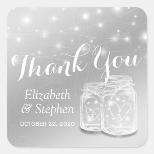 Wedding Favour Thank You Mason Jars & String Light Square Sticker