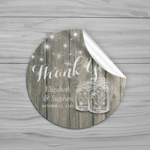 Wedding Favour Thank You Rustic Wood Mason Jar Lam Classic Round Sticker